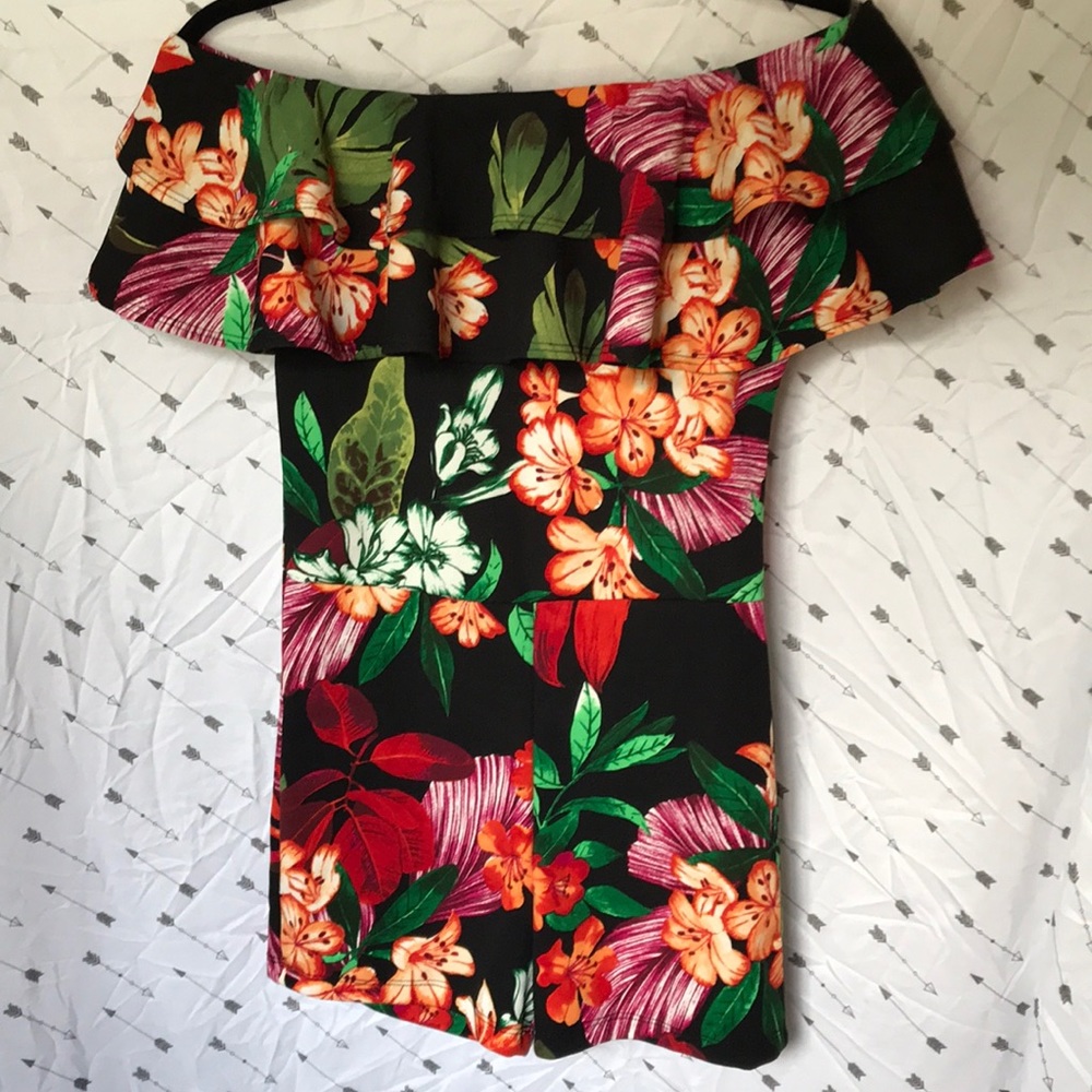 Off The Shoulder Ruffle Floral Romper Shorts